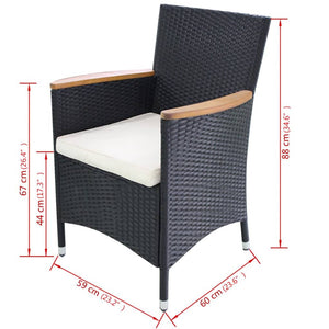 vidaXL Garden Chairs 2 pcs. with Cushions Poly Rattan Black