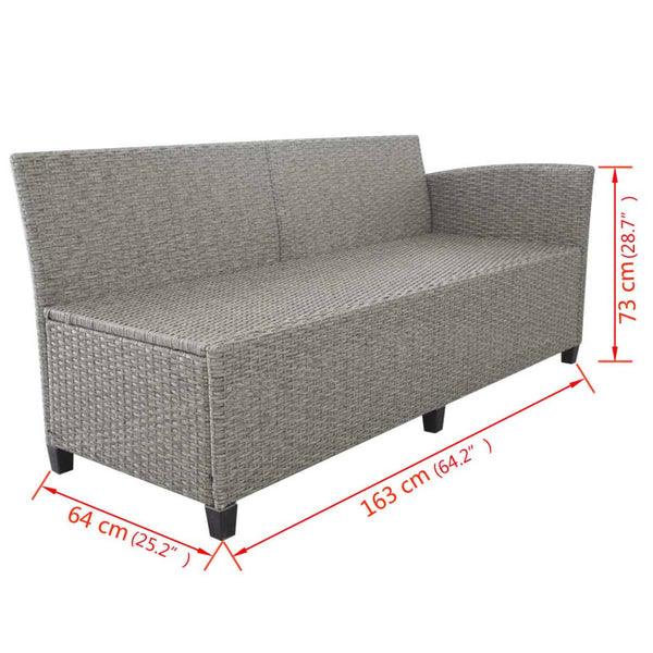 vidaXL 3-Piece Garden Lounge Set with Cushions Poly Rattan Grey