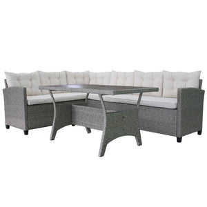 vidaXL 3-Piece Garden Lounge Set with Cushions Poly Rattan Grey