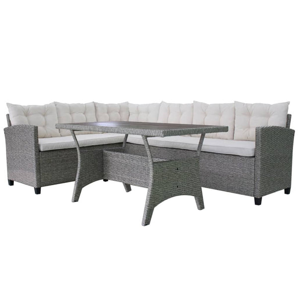 vidaXL 3-Piece Garden Lounge Set with Cushions Poly Rattan Grey