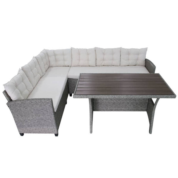 vidaXL 3-Piece Garden Lounge Set with Cushions Poly Rattan Grey