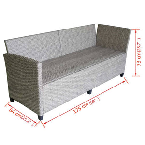 vidaXL 3-Piece Garden Lounge Set with Cushions Poly Rattan Grey