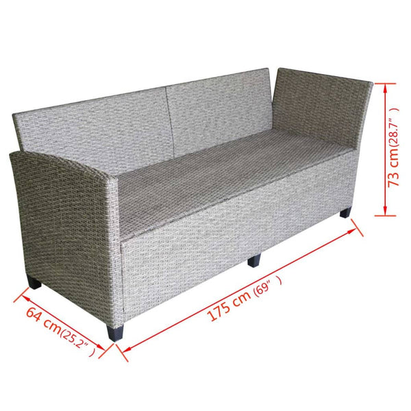 vidaXL 3-Piece Garden Lounge Set with Cushions Poly Rattan Grey