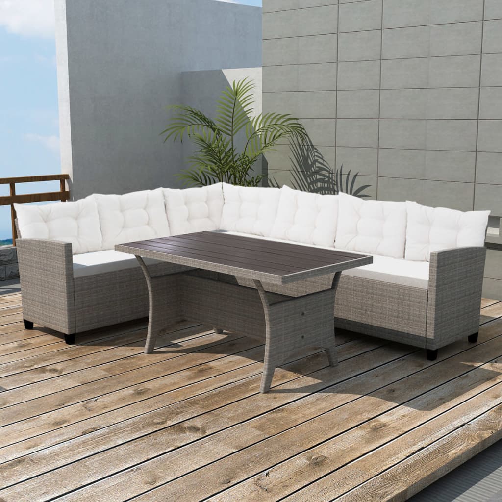 vidaXL 3-Piece Garden Lounge Set with Cushions Poly Rattan Grey