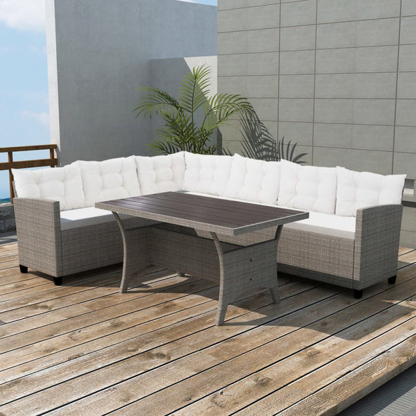 vidaXL 3-Piece Garden Lounge Set with Cushions Poly Rattan Grey