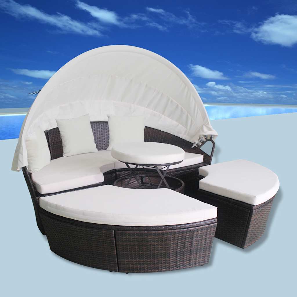 vidaXL Garden Daybeds with Cushions Brown Poly Rattan