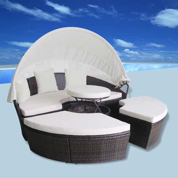 vidaXL Garden Daybeds with Cushions Brown Poly Rattan