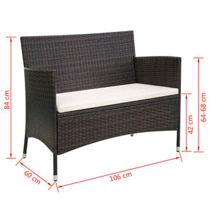 vidaXL Garden Bench 106 cm Poly Rattan Brown
