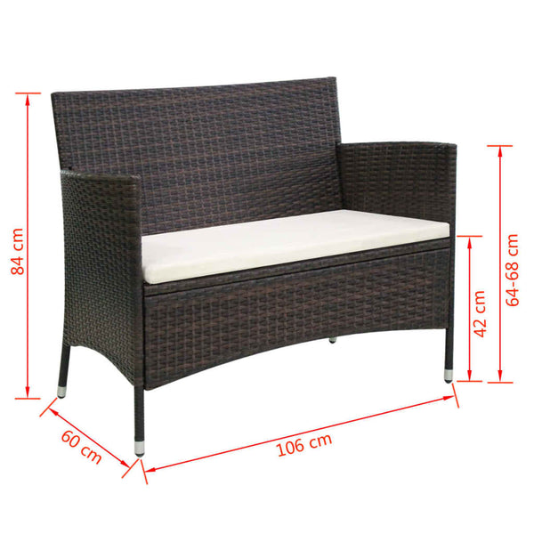 vidaXL Garden Bench 106 cm Poly Rattan Brown