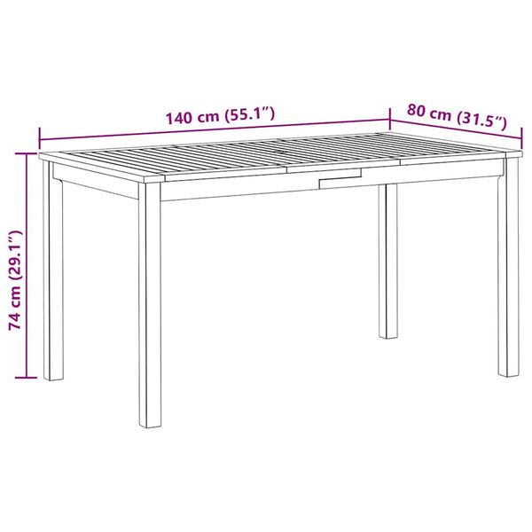 vidaXL Garden Table 140x80x74 cm Solid Acacia Wood