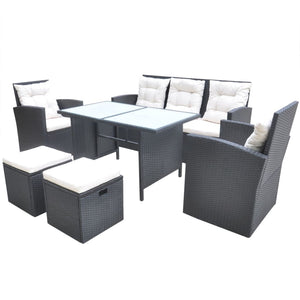 vidaXL 6-Seater Garden Dining Set with Cushions Poly Rattan Black