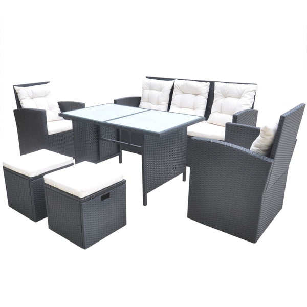 vidaXL 6-Seater Garden Dining Set with Cushions Poly Rattan Black