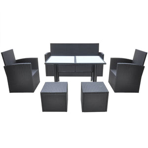 vidaXL 6-Seater Garden Dining Set with Cushions Poly Rattan Black
