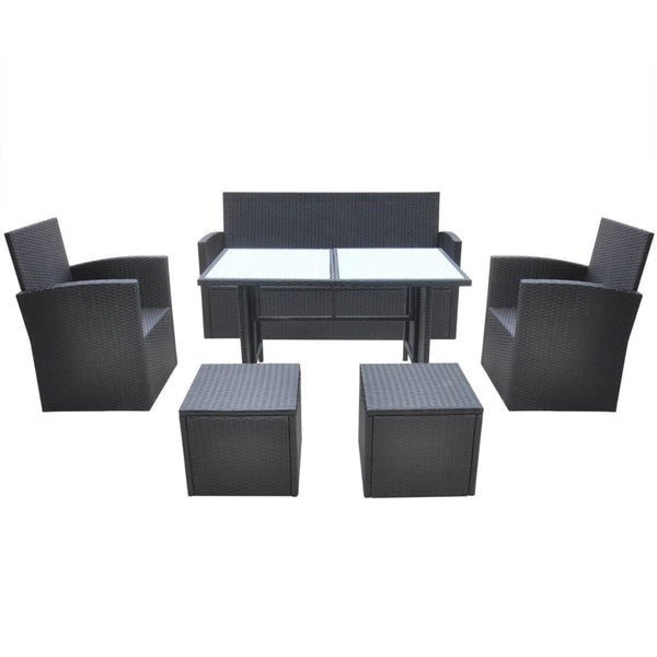 vidaXL 6-Seater Garden Dining Set with Cushions Poly Rattan Black