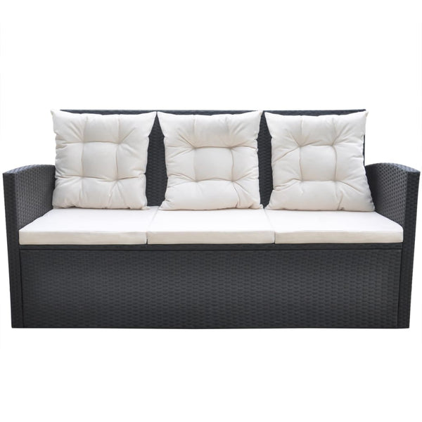 vidaXL 6-Seater Garden Dining Set with Cushions Poly Rattan Black