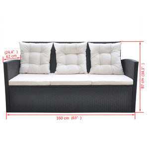 vidaXL 6-Seater Garden Dining Set with Cushions Poly Rattan Black