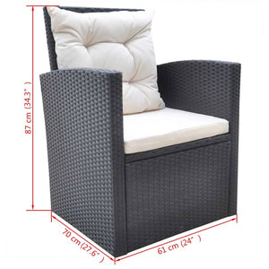 vidaXL 6-Seater Garden Dining Set with Cushions Poly Rattan Black