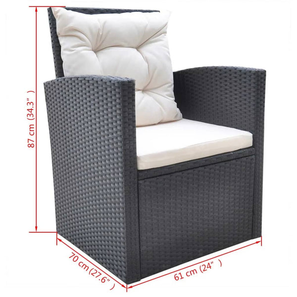 vidaXL 6-Seater Garden Dining Set with Cushions Poly Rattan Black