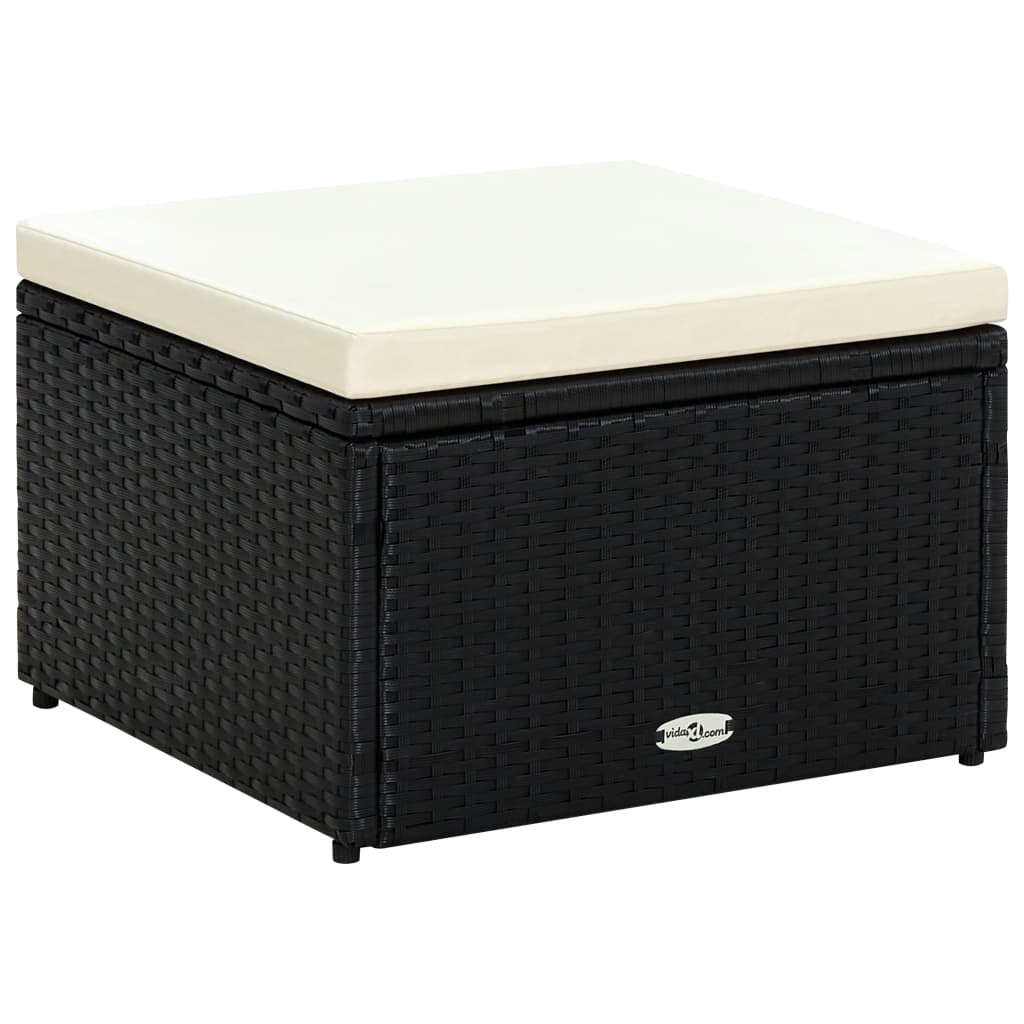 vidaXL Poly Rattan Stool with Cushion 53x53x30 cm Black