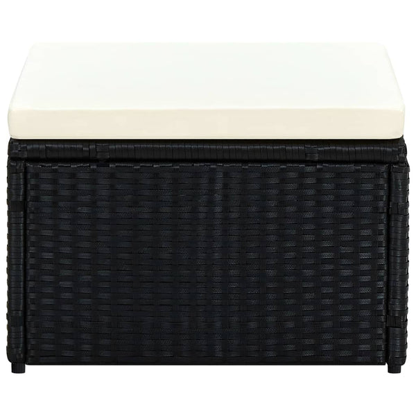 vidaXL Poly Rattan Stool with Cushion 53x53x30 cm Black