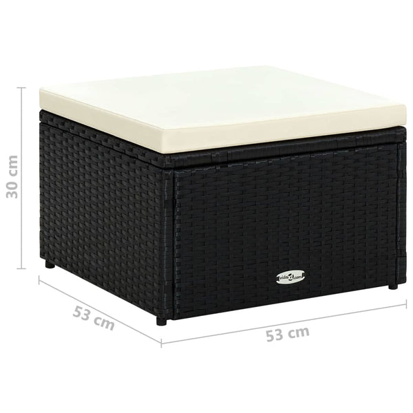 vidaXL Poly Rattan Stool with Cushion 53x53x30 cm Black