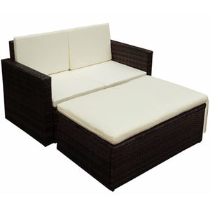 vidaXL 2-Piece Garden Lounge Set with Cushions Poly Rattan Brown