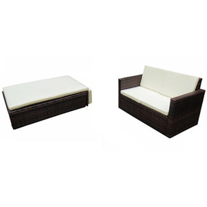 vidaXL 2-Piece Garden Lounge Set with Cushions Poly Rattan Brown