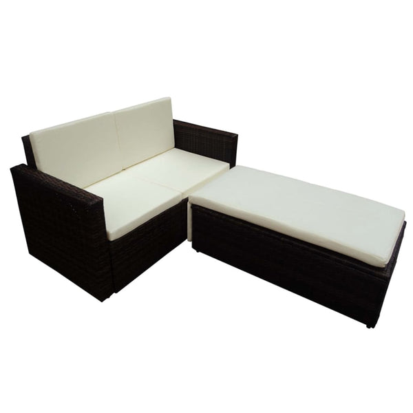 vidaXL 2-Piece Garden Lounge Set with Cushions Poly Rattan Brown