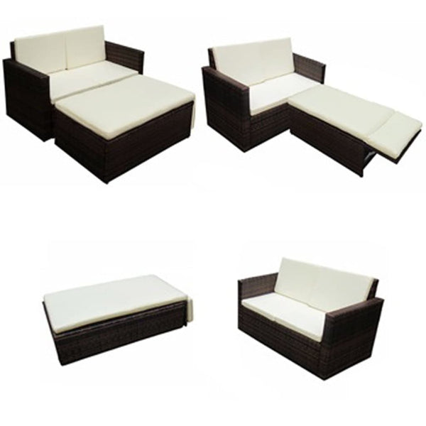 vidaXL 2-Piece Garden Lounge Set with Cushions Poly Rattan Brown