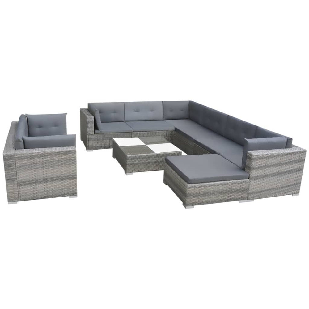 vidaXL 10-pc. Garden Lounge Set with Cushions Poly Rattan Grey