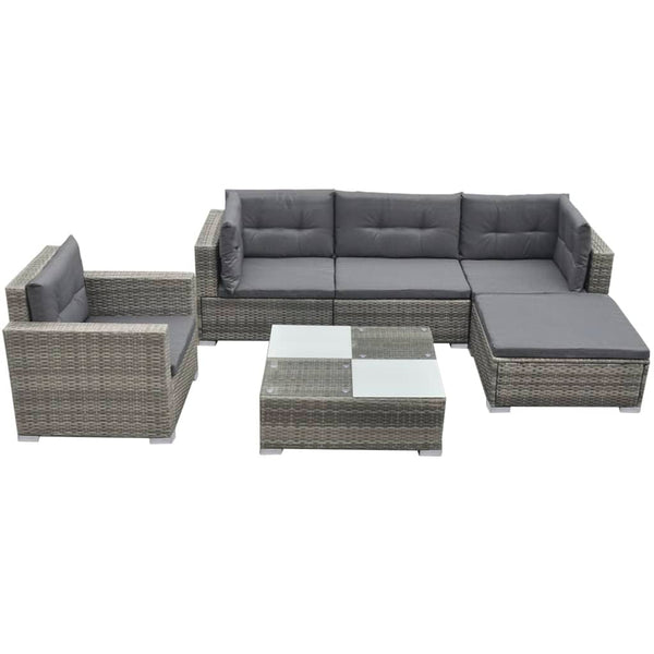 vidaXL 6-Piece Garden Lounge Set with Cushions Poly Rattan Grey