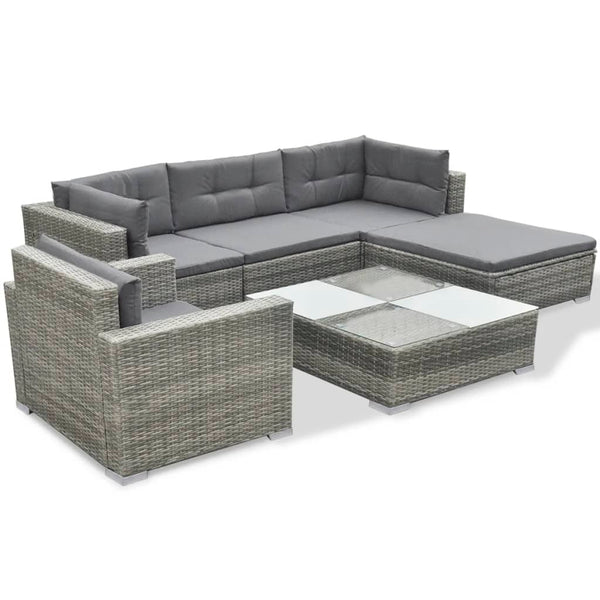 vidaXL 6-Piece Garden Lounge Set with Cushions Poly Rattan Grey