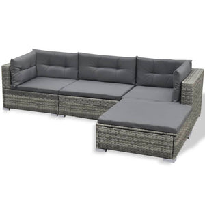 vidaXL 6-Piece Garden Lounge Set with Cushions Poly Rattan Grey