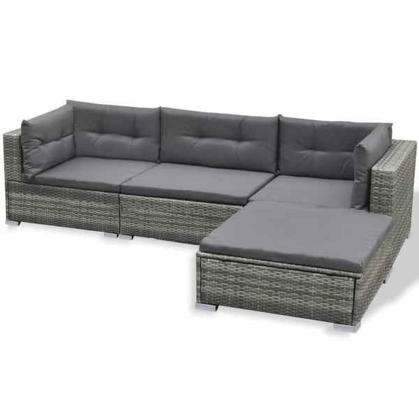 vidaXL 6-Piece Garden Lounge Set with Cushions Poly Rattan Grey