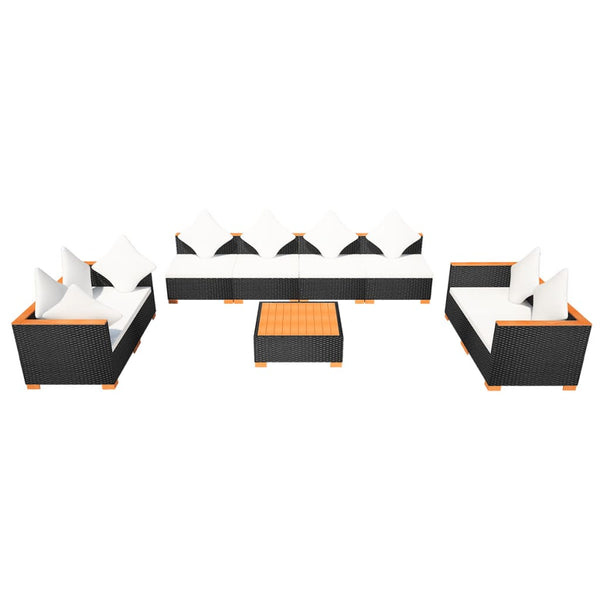 vidaXL 9-piece Garden Lounge Set with Cushions Poly Rattan Black