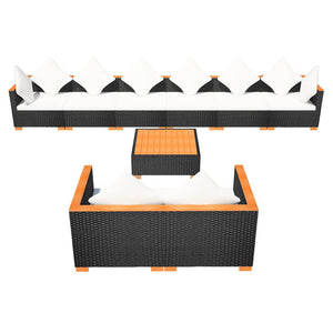 vidaXL 9-piece Garden Lounge Set with Cushions Poly Rattan Black