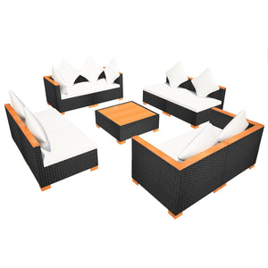 vidaXL 9-piece Garden Lounge Set with Cushions Poly Rattan Black