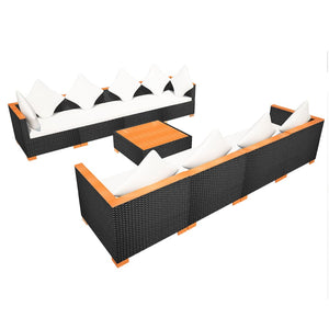 vidaXL 9-piece Garden Lounge Set with Cushions Poly Rattan Black