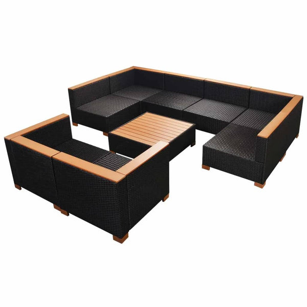 vidaXL 9-piece Garden Lounge Set with Cushions Poly Rattan Black