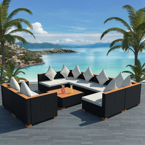 vidaXL 9-piece Garden Lounge Set with Cushions Poly Rattan Black