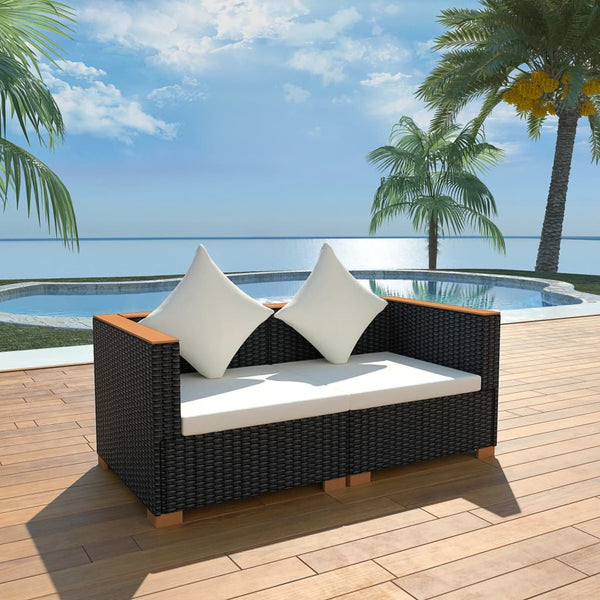 vidaXL Garden Sofa Poly Rattan Black