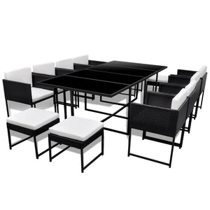 13-teilige Garten Essgruppe Poly Rattan Schwarz