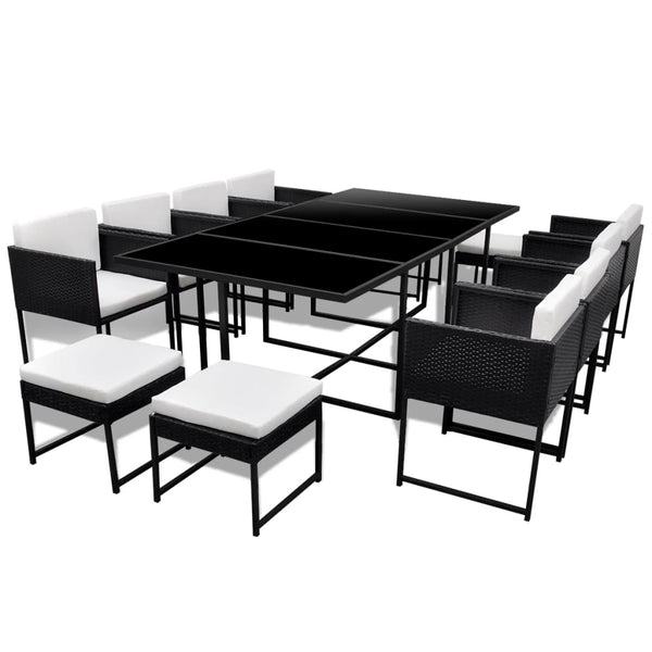 13-teilige Garten Essgruppe Poly Rattan Schwarz