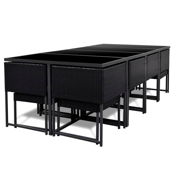 13-teilige Garten Essgruppe Poly Rattan Schwarz