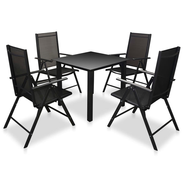 vidaXL 5-piece Outdoor Dining Set with Folding Chairs Aluminum Black