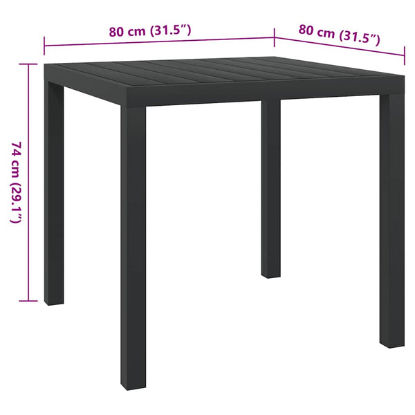 vidaXL Garden Table Black 80x80x74 cm Aluminum and WPC