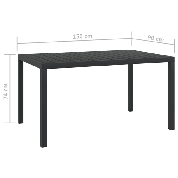 vidaXL Garden Table Black 150x90x74 cm Aluminum and WPC