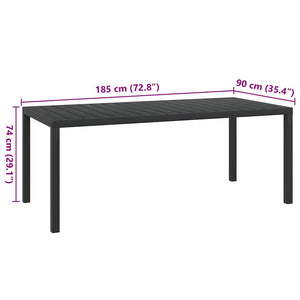 vidaXL Garden Table Black 185x90x74 cm Aluminum and WPC