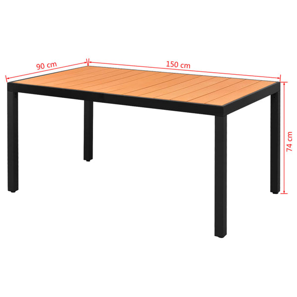 vidaXL Garden Table Brown 150x90x74 cm Aluminum and WPC