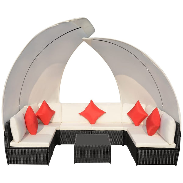 vidaXL 9-piece Garden Lounge Set with Sun Canopies Poly Rattan Black